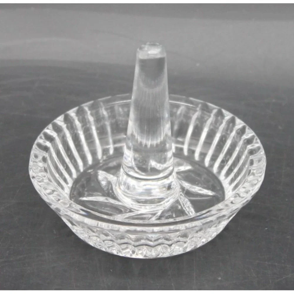 Vintage Clear Pressed Glass Ring Holder Starburst Jewelry Dish Vanity Tray